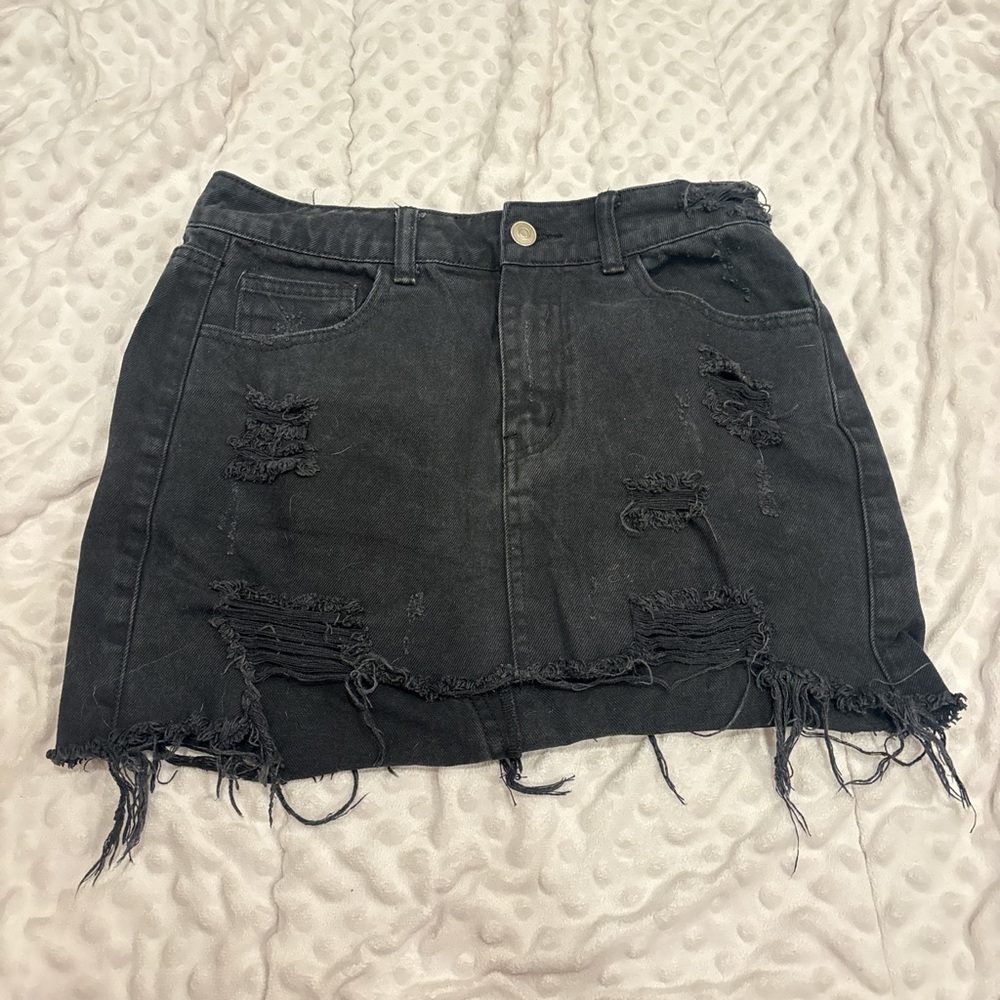 Distressed Black forever 21 Denim Skirt